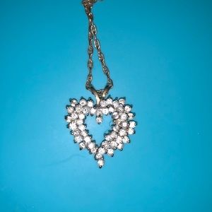 Authentic diamond cluster with gold chain heart
